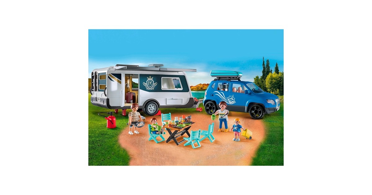 PLAYMOBIL 71423 Family Fun Wohnwagen mit Auto, Konstruktionsspielzeug