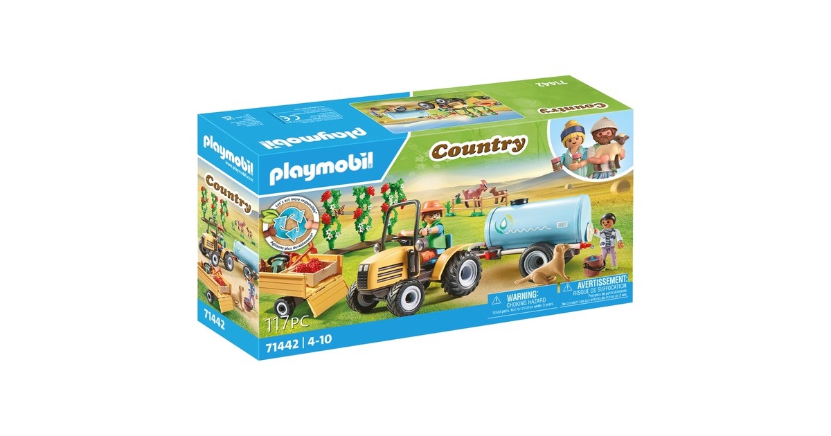 PLAYMOBIL 71442 Country Traktor mit Anhänger und Wassertank, Konstruktionsspielzeug