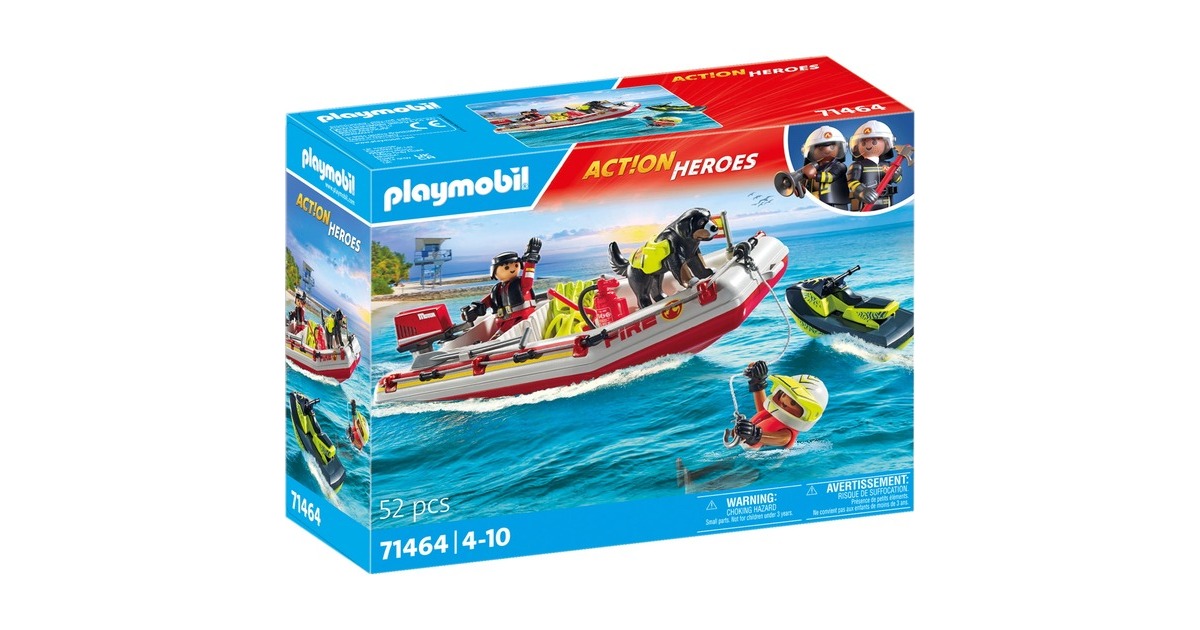 PLAYMOBIL 71464 City Action Feuerwehrboot mit Aqua Scooter, Konstruktionsspielzeug