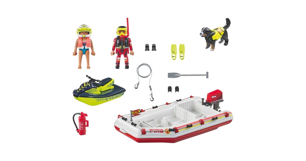 PLAYMOBIL 71464 City Action Feuerwehrboot mit Aqua Scooter, Konstruktionsspielzeug