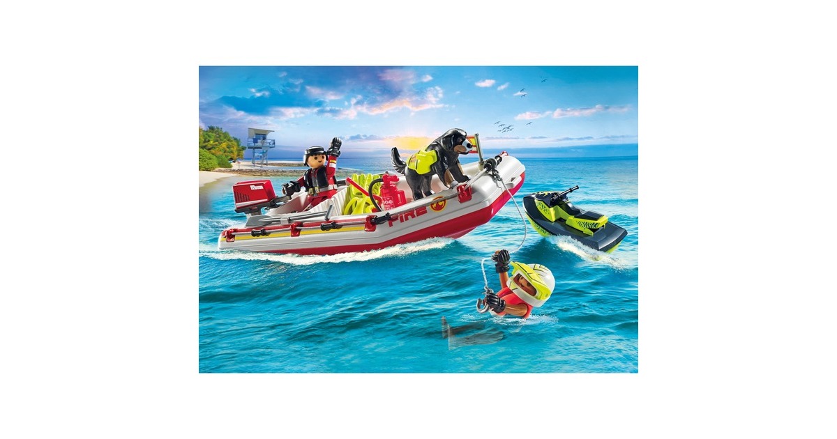 PLAYMOBIL 71464 City Action Feuerwehrboot mit Aqua Scooter, Konstruktionsspielzeug