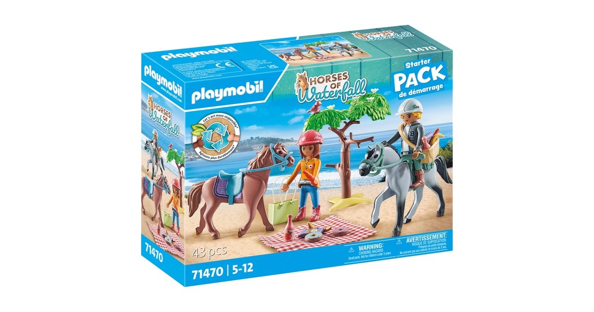 PLAYMOBIL 71470 Horses of Waterfall Starter Pack Reitausflug an den Strand mit Amelia und Ben, Konstruktionsspielzeug