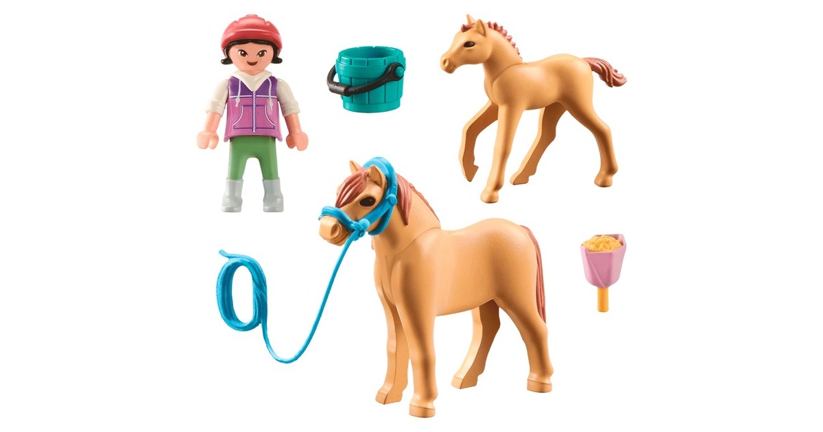 PLAYMOBIL 71498 Horses of Waterfall Kind mit Pony und Fohlen, Konstruktionsspielzeug