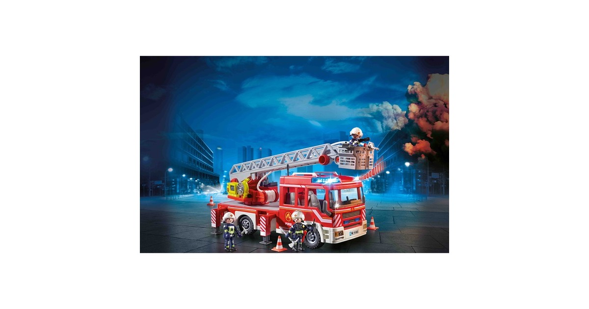 PLAYMOBIL 9463 City Action Feuerwehr-Leiterfahrzeug, Konstruktionsspielzeug(rot/silber, Mit Licht und Sound)