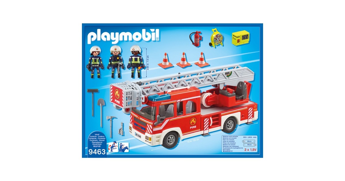 PLAYMOBIL 9463 City Action Feuerwehr-Leiterfahrzeug, Konstruktionsspielzeug(rot/silber, Mit Licht und Sound)
