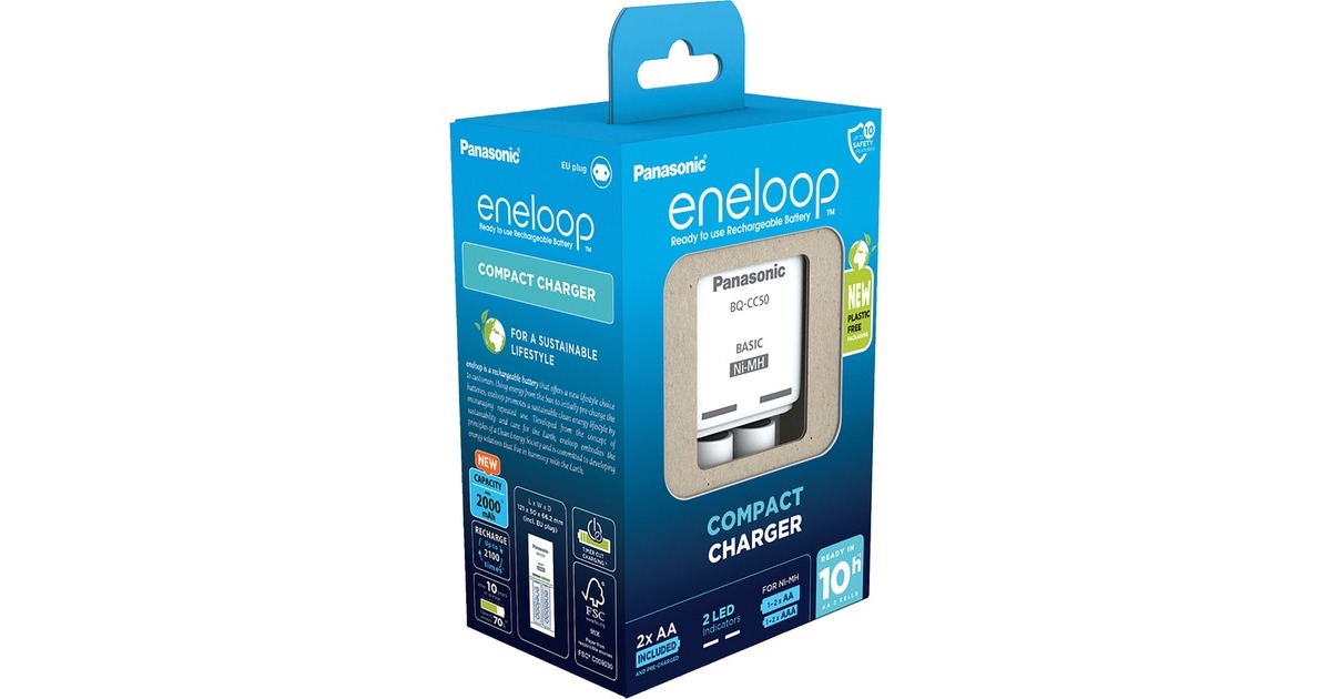 Panasonic Ladegerät eneloop Compact Charger BQ-CC50(weiß, inkl. 2x Mignon AA 1,2V)