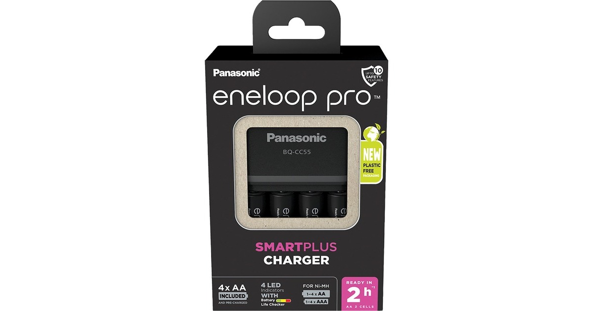 Panasonic Ladegerät eneloop SmartPlus Charger BQ-CC55(weiß, inkl. 4x Mignon AA 1,2V)