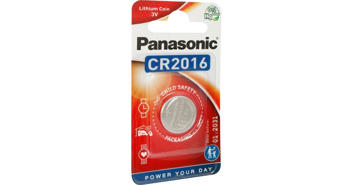Panasonic Lithium Knopfzelle CR-2016EL/1B, Batterie(1 Stück, CR2016)