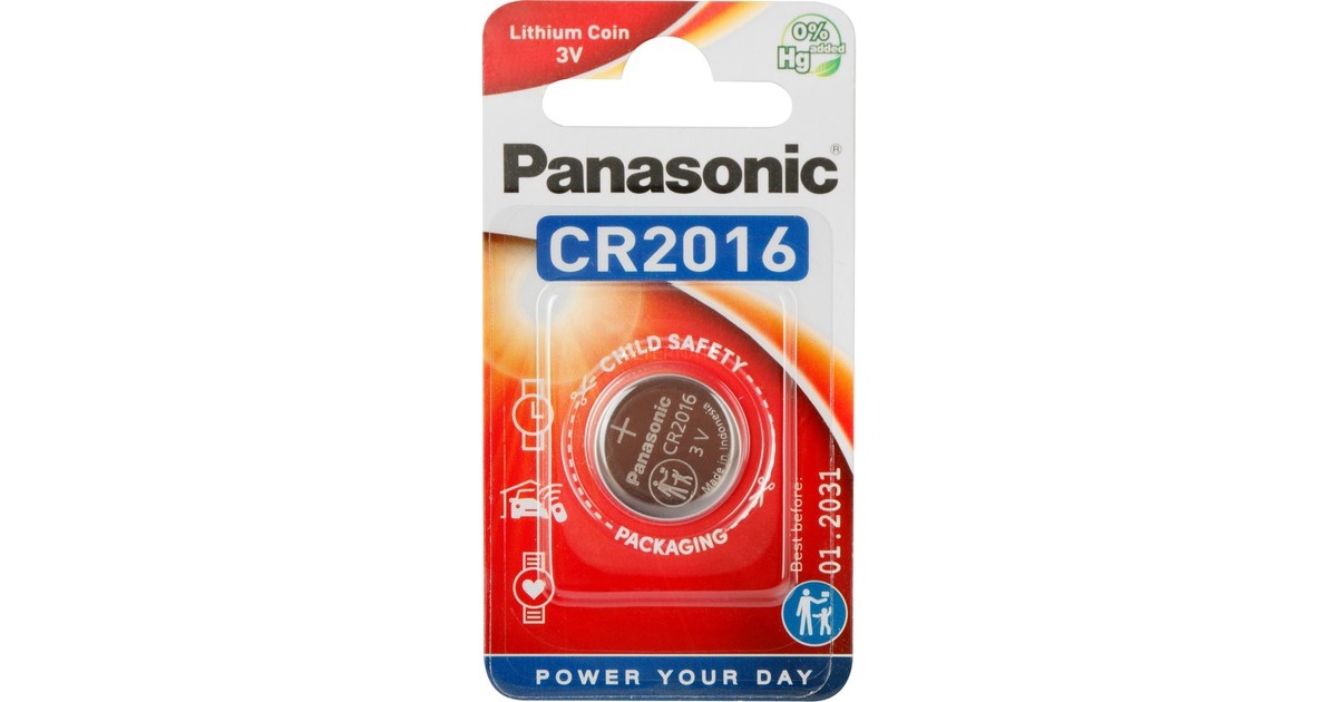 Panasonic Lithium Knopfzelle CR-2016EL/1B, Batterie(1 Stück, CR2016)