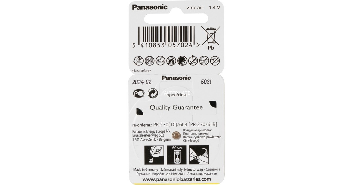 Panasonic Zinc Air PR-10L/6LB, Batterie(6 Stück, PR-10)