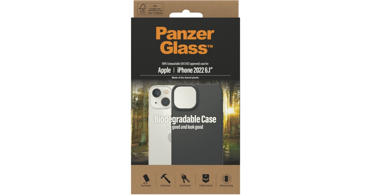 PanzerGlass Biologisch abbaubar Case, Handyhülle(schwarz, iPhone 14/13/13 Pro)