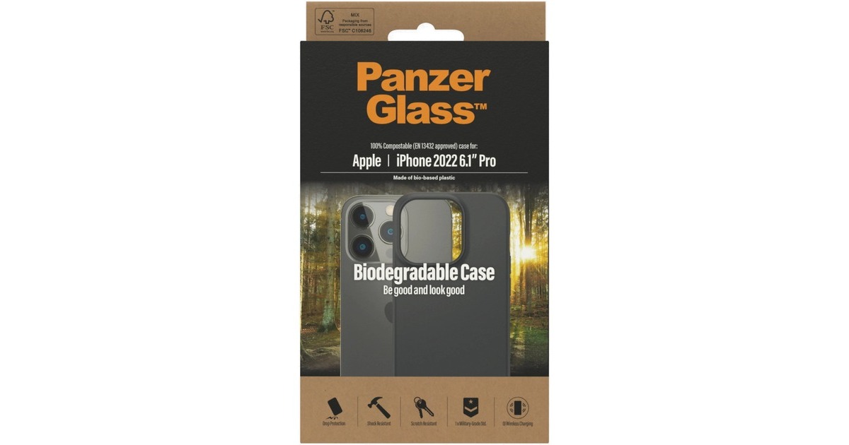 PanzerGlass Biologisch abbaubar Case, Handyhülle(schwarz, iPhone 14 Pro)