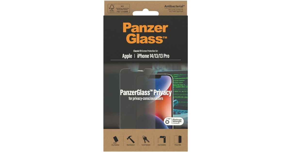 PanzerGlass Classic Fit Privacy Bildschirmschutz, Schutzfolie(transparent, iPhone 14, 13, 13 Pro)