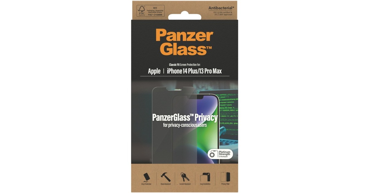 PanzerGlass Classic Fit Privacy Bildschirmschutz, Schutzfolie(transparent, iPhone 14 Plus, 13 Pro Max)