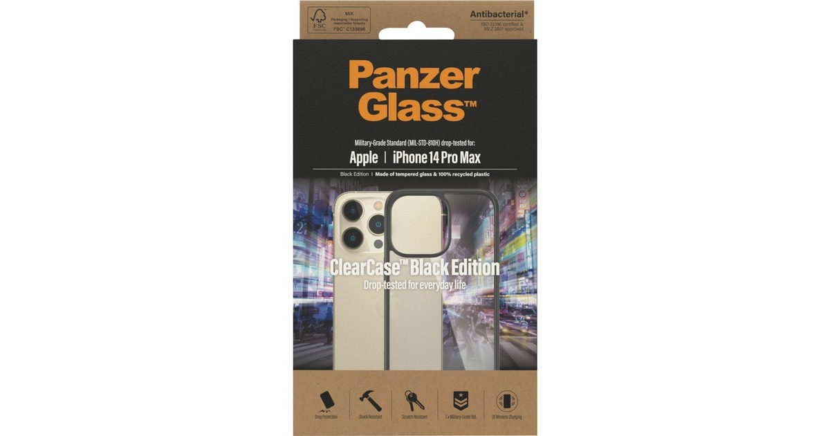 PanzerGlass ClearCase, Handyhülle(transparent/schwarz, iPhone 14 Pro Max)