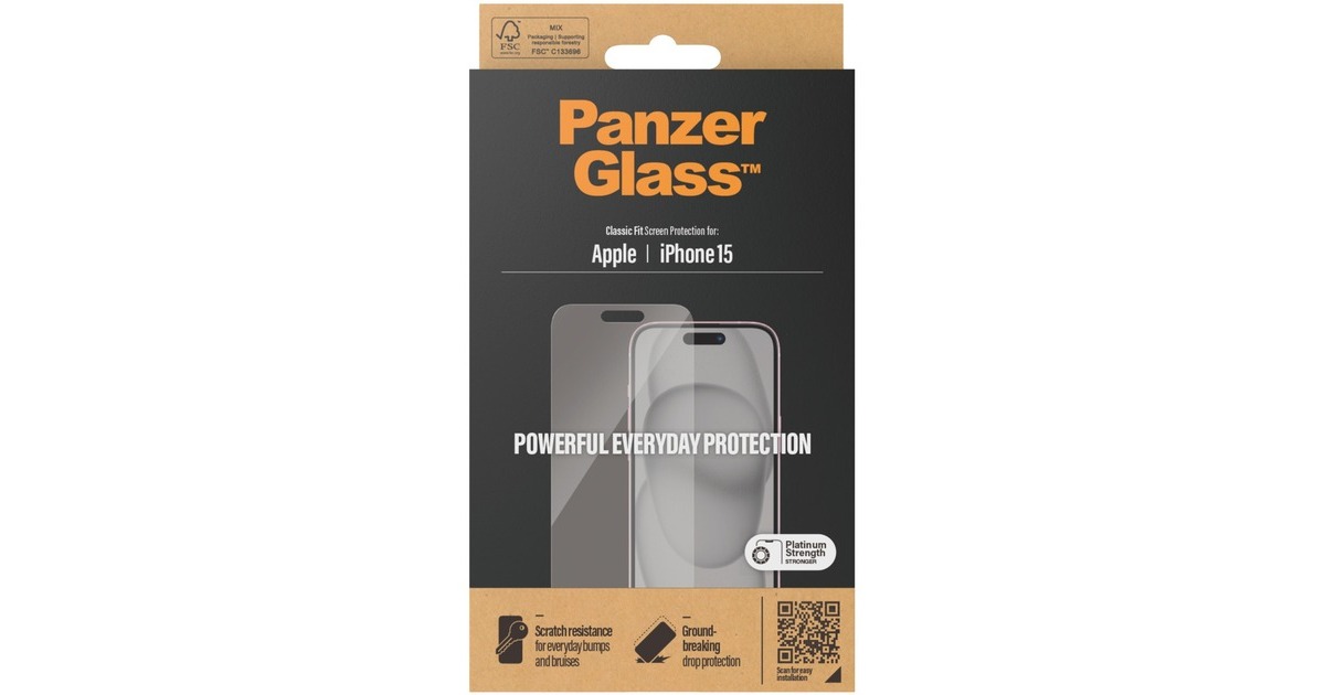 PanzerGlass Displayschutz Classic Fit, Schutzfolie(transparent, iPhone 15)
