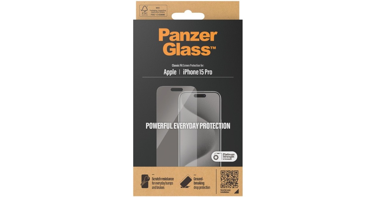 PanzerGlass Displayschutz Classic Fit, Schutzfolie(transparent, iPhone 15 Pro)
