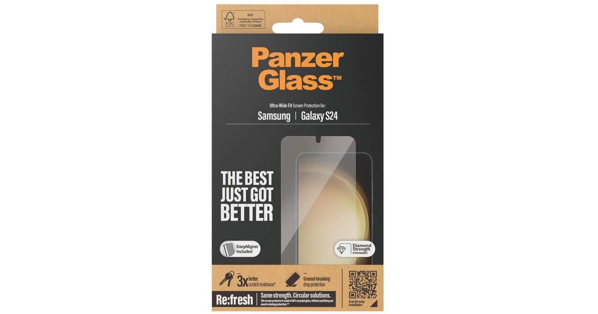 PanzerGlass Displayschutz, Schutzfolie(transparent, Samsung Galaxy S24, EasyAligner)