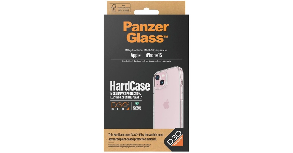 PanzerGlass HardCase D30 BIO, Handyhülle(transparent, iPhone 15)