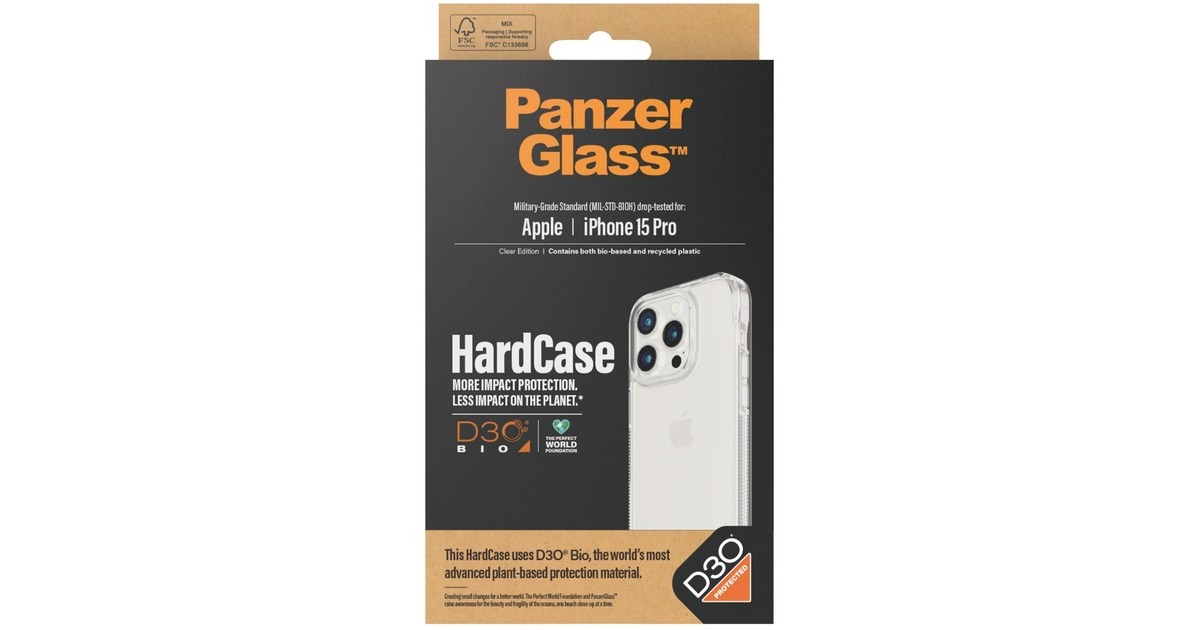 PanzerGlass HardCase D30 BIO, Handyhülle(transparent, iPhone 15 Pro)