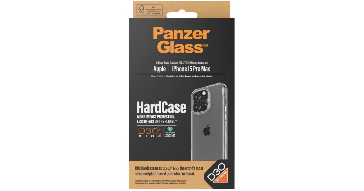 PanzerGlass HardCase D30 BIO, Handyhülle(transparent, iPhone 15 Pro Max)