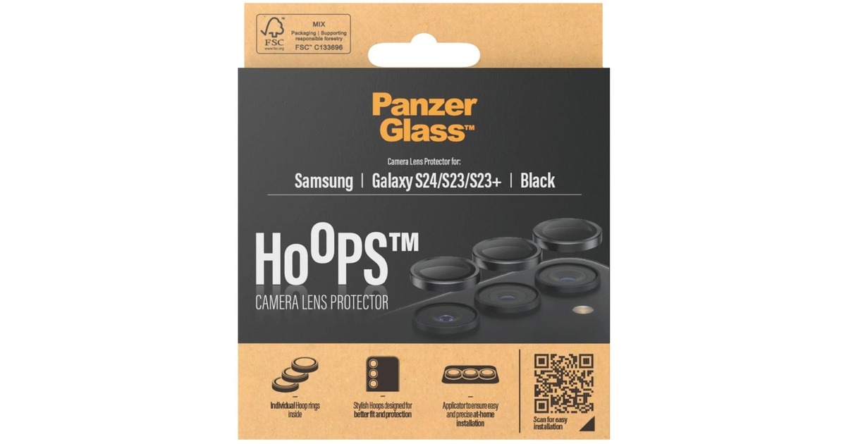 PanzerGlass Hoops Kameraschutz, Schutzfolie(schwarz/transparent, Samsung Galaxy S24, S23, S23 Plus)