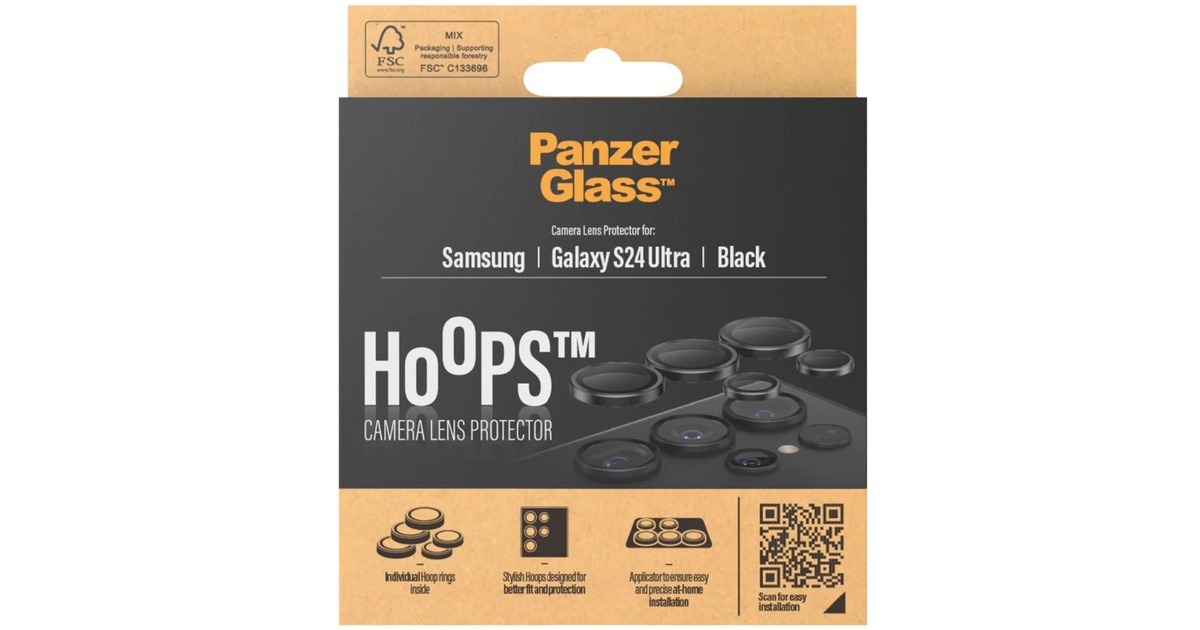 PanzerGlass Hoops Kameraschutz, Schutzfolie(schwarz/transparent, Samsung Galaxy S24 Ultra)
