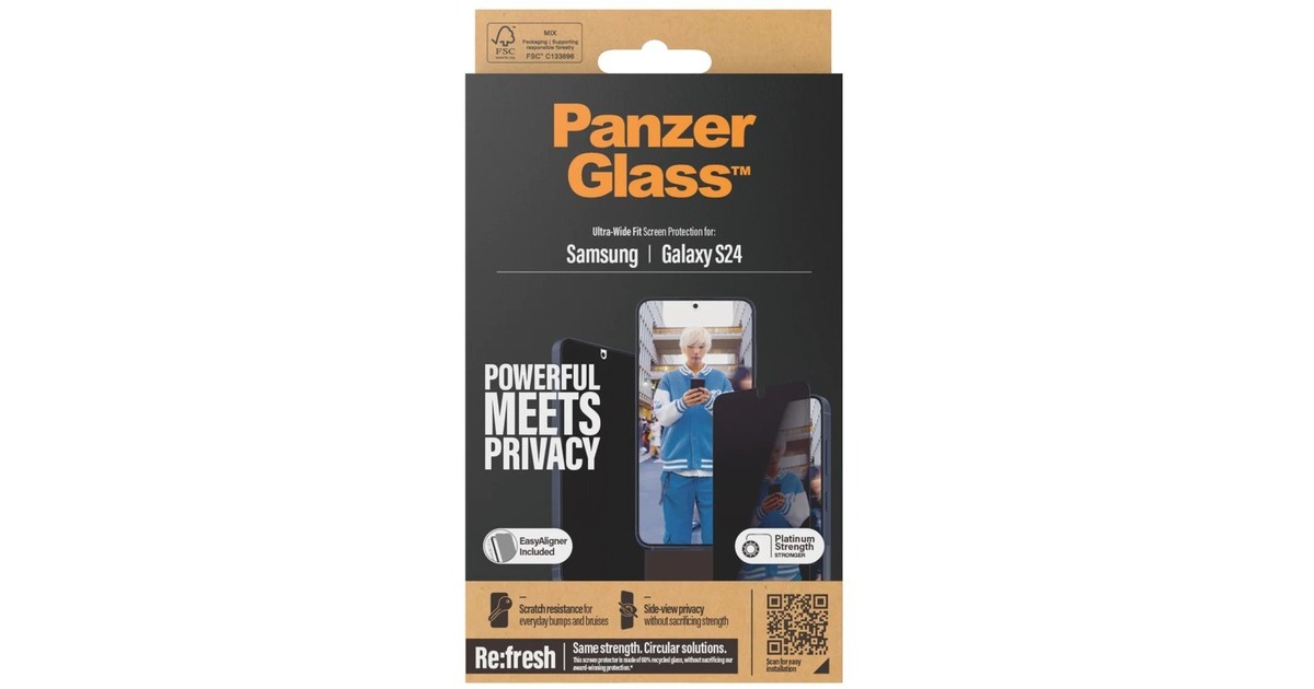 PanzerGlass Privacy Displayschutz, Schutzfolie(transparent, Samsung Galaxy S24, EasyAligner)