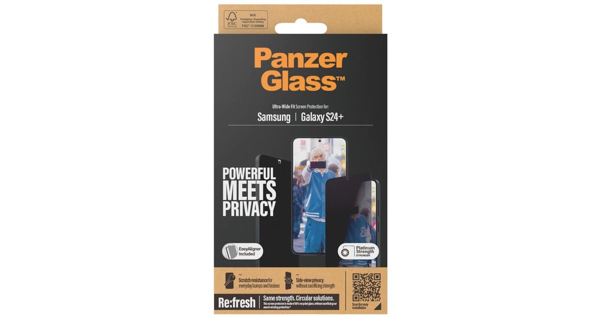 PanzerGlass Privacy Displayschutz, Schutzfolie(transparent, Samsung Galaxy S24 Plus, EasyAligner)