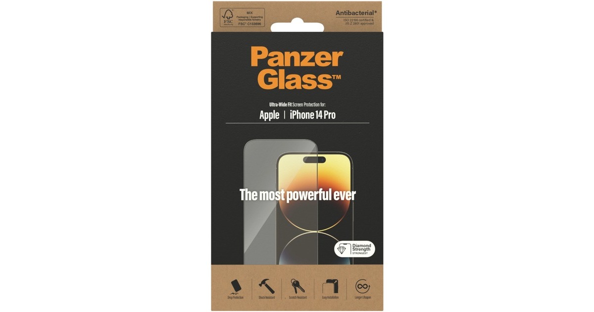 PanzerGlass Ultra Wide Fit Bildschirmschutz, Schutzfolie(transparent, iPhone 14 Pro)