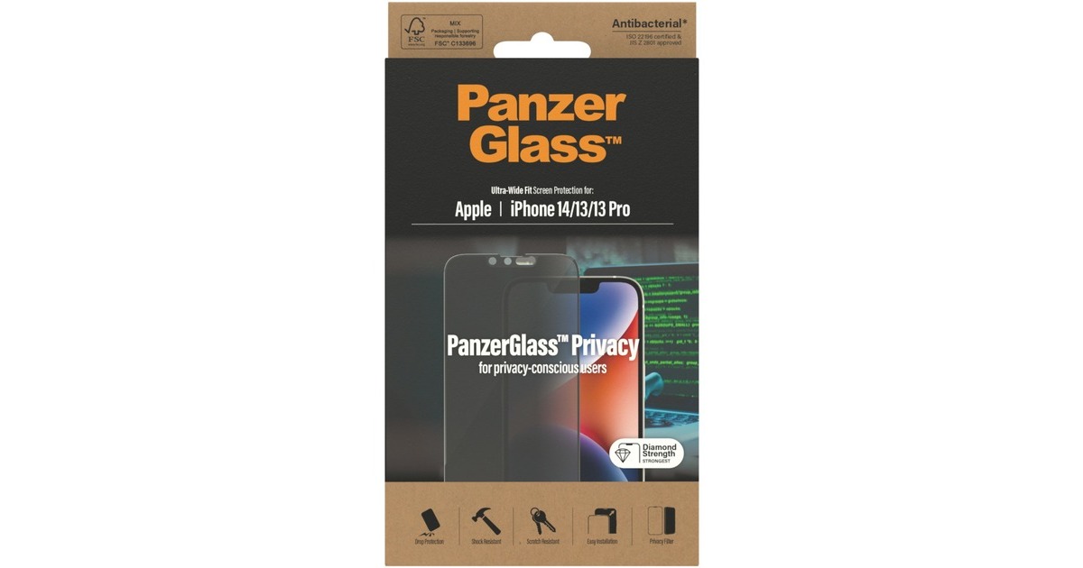 PanzerGlass Ultra Wide Fit Privacy Bildschirmschutz, Schutzfolie(transparent, iPhone 14, 13, 13 Pro)