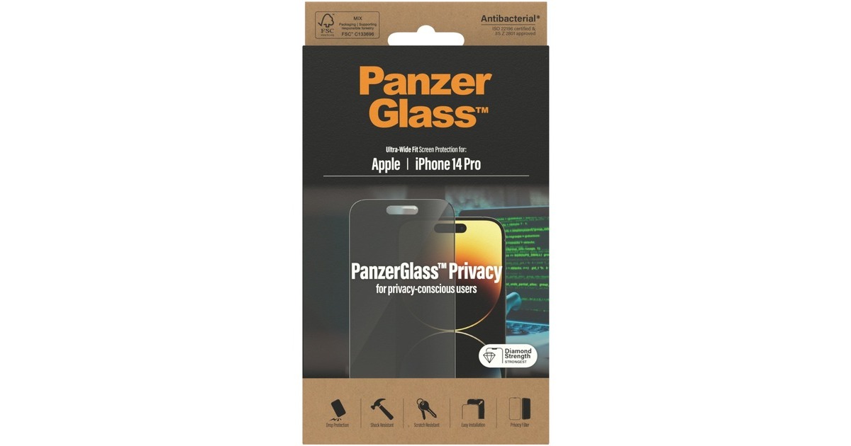 PanzerGlass Ultra Wide Fit Privacy Bildschirmschutz, Schutzfolie(transparent, iPhone 14 Pro)