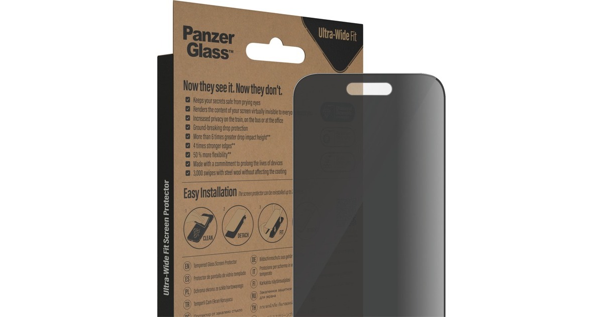 PanzerGlass Ultra Wide Fit Privacy Bildschirmschutz, Schutzfolie(transparent, iPhone 14 Pro)