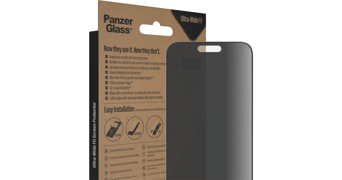 PanzerGlass Ultra Wide Fit Privacy Bildschirmschutz, Schutzfolie(transparent, iPhone 14 Pro Max)