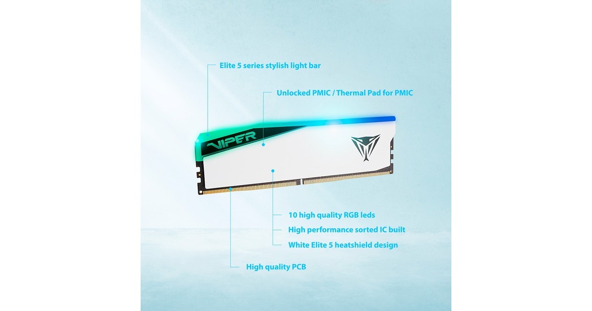 Patriot DIMM 32 GB DDR5-5600, Arbeitsspeicher(weiß, PVER532G56C38W, Elite 5 RGB, INTEL XMP, AMD EXPO)