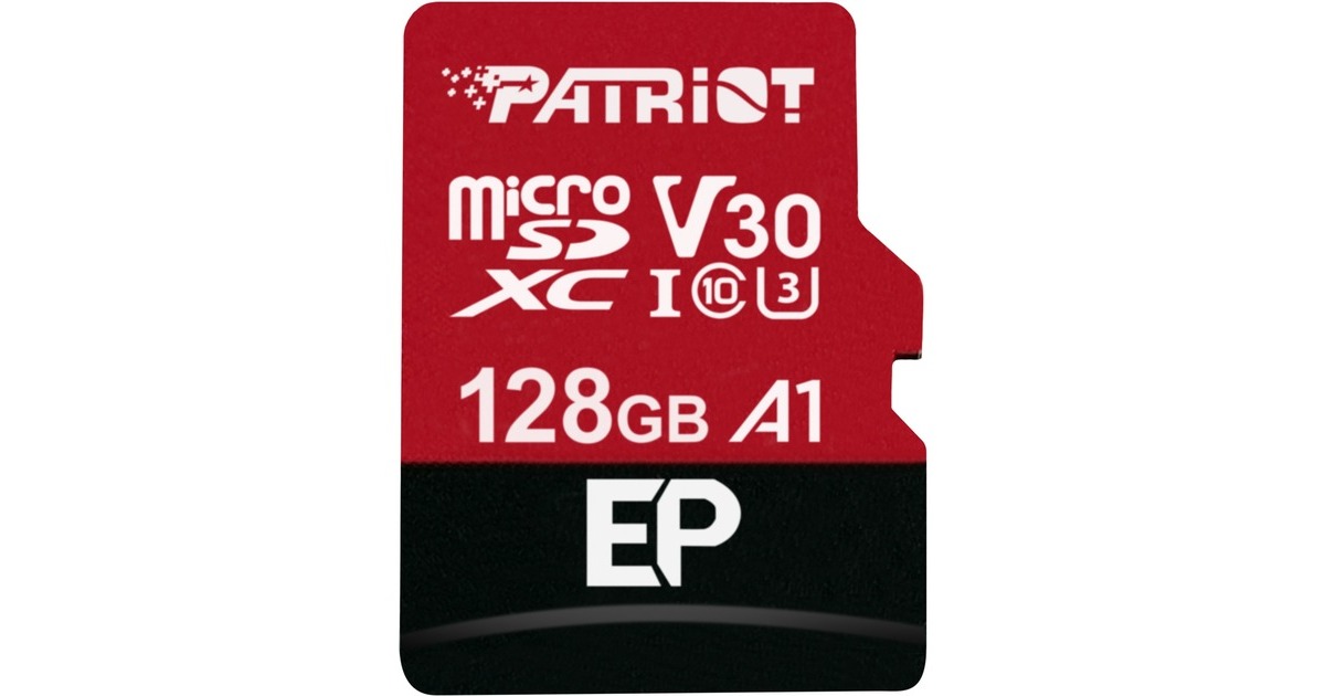 Patriot EP 128 GB microSDXC, Speicherkarte(schwarz/rot, UHS-I U3, Class 10, V30, A1)