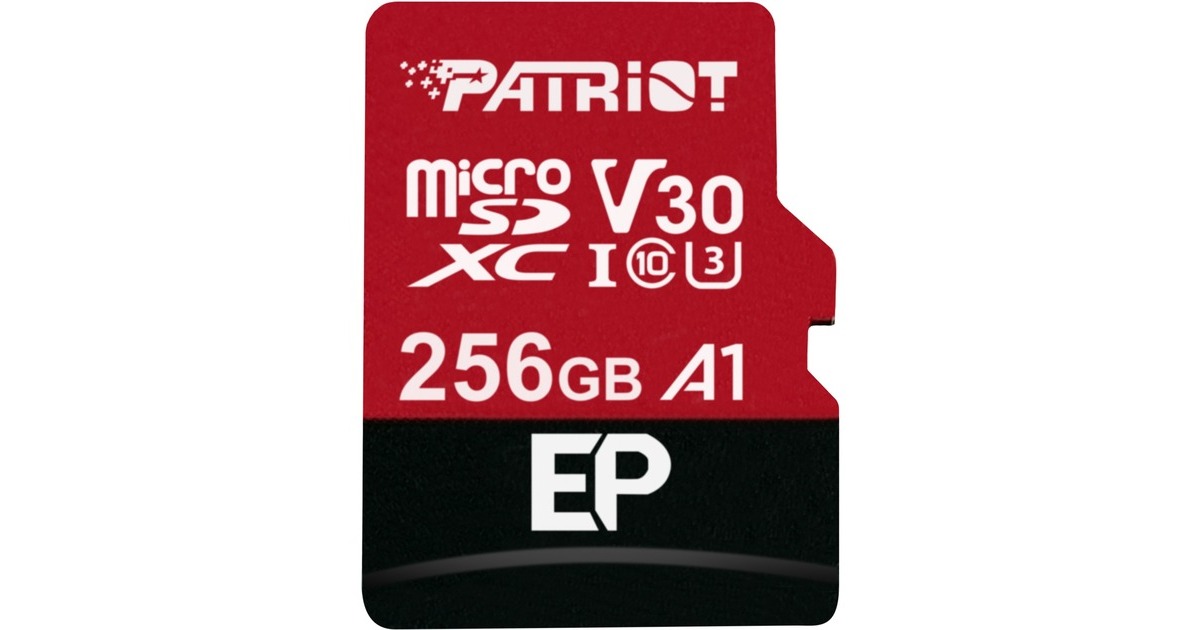 Patriot EP Series 256 GB microSDXC, Speicherkarte(rot/schwarz, UHS-I U3, Class 10, V30, A1)