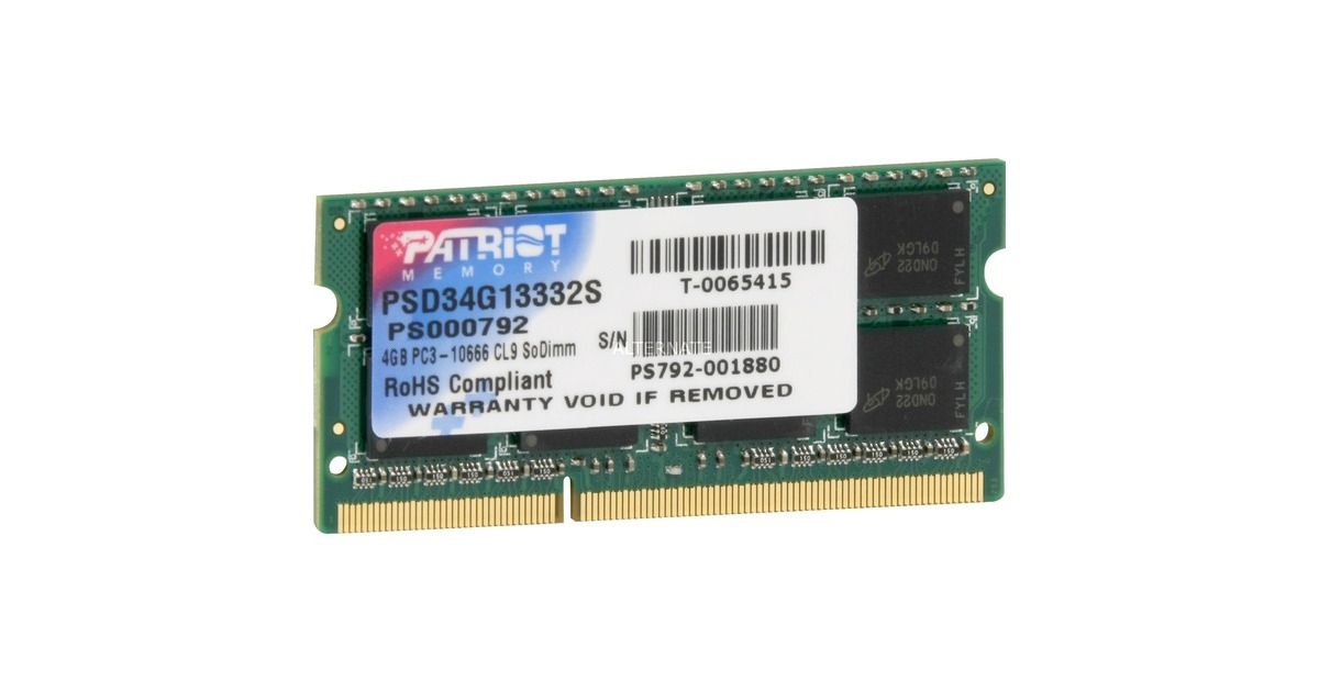 Patriot SO-DIMM 4 GB DDR3-1333, Arbeitsspeicher(PSD34G13332S, Signature Line)