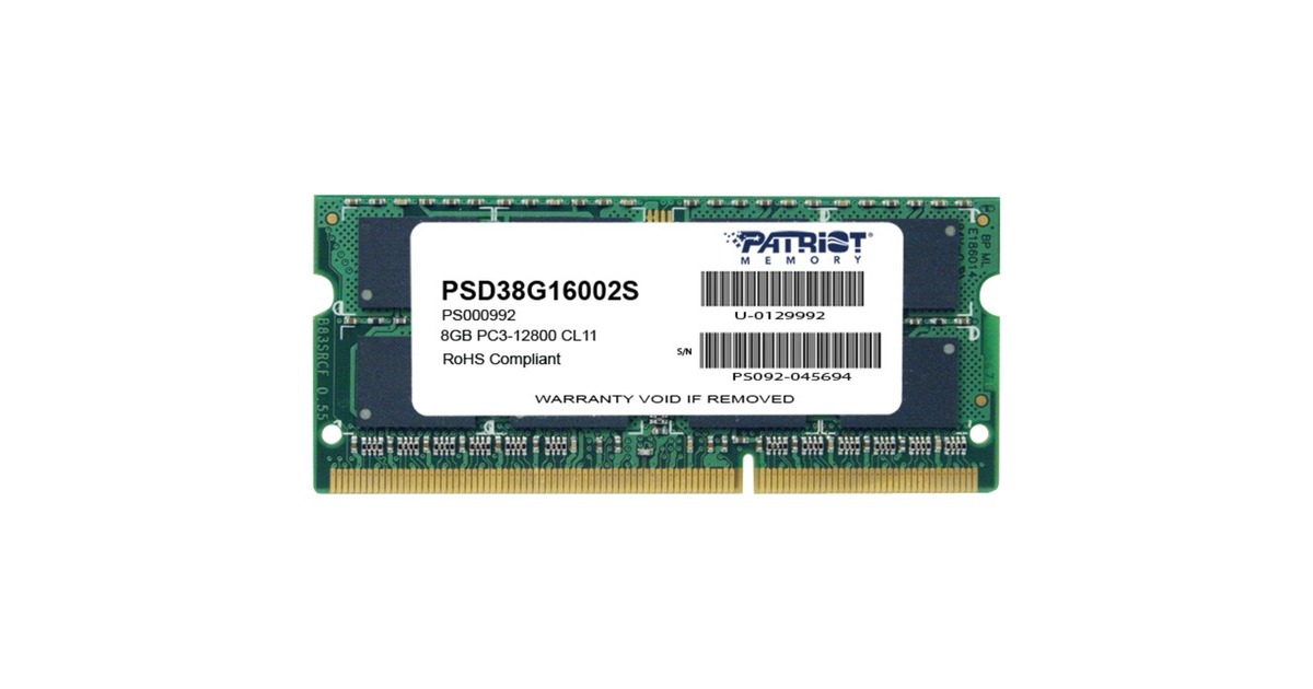 Patriot SO-DIMM 8 GB DDR3-1600, Arbeitsspeicher(PSD38G16002S, Signature Line)
