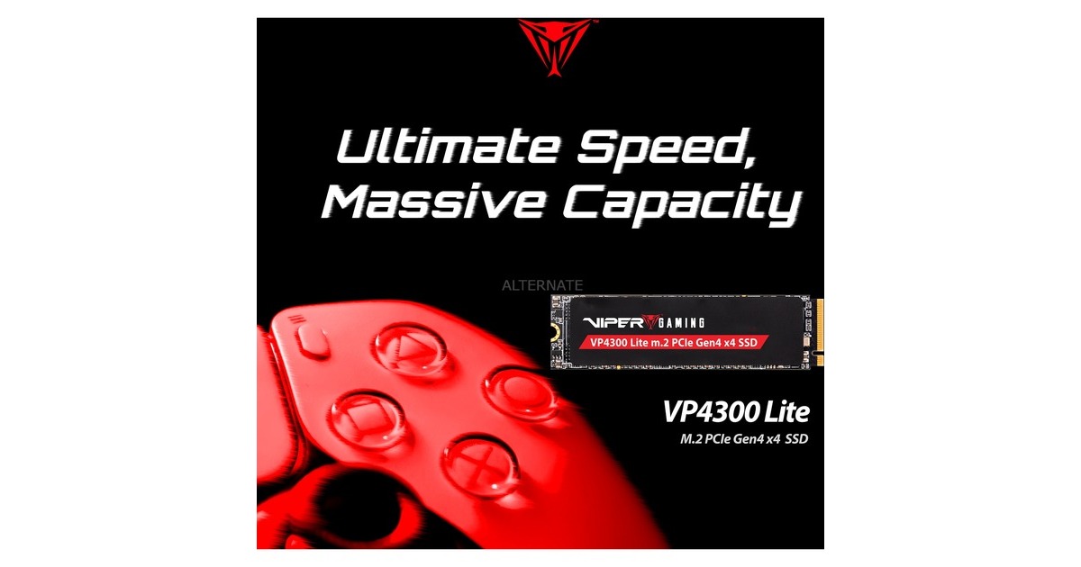 Patriot SSD 4TB 7400/6400 VP4300 Lite M.2 PAT PCIe(schwarz, PCIe 4.0 x4, NVMe 2.0, M.2 2280)