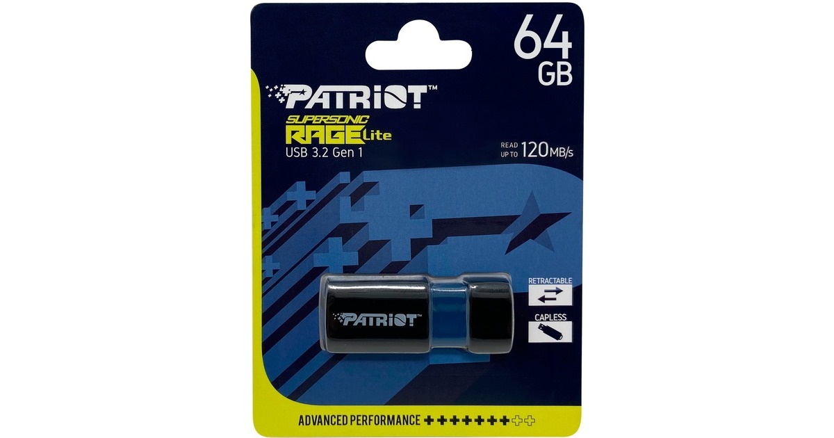 Patriot Supersonic Rage Lite 64 GB, USB-Stick(schwarz/blau, USB-A 3.2 Gen 1)