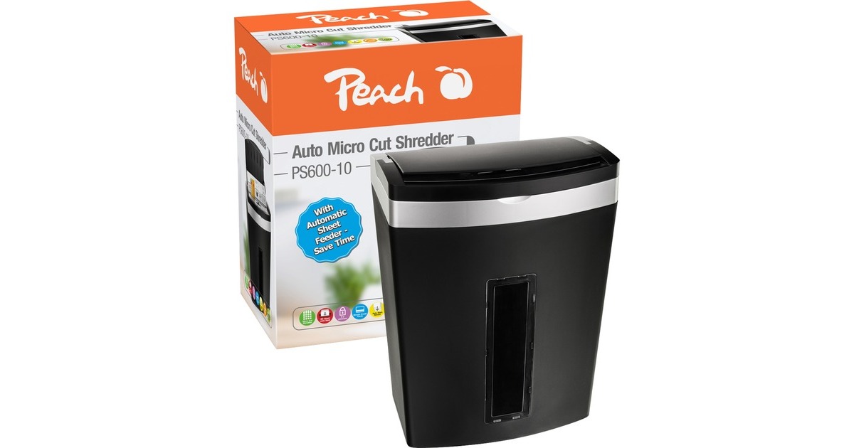 Peach Auto Micro Cut Schredder PS600-10, Aktenvernichter(schwarz/silber)
