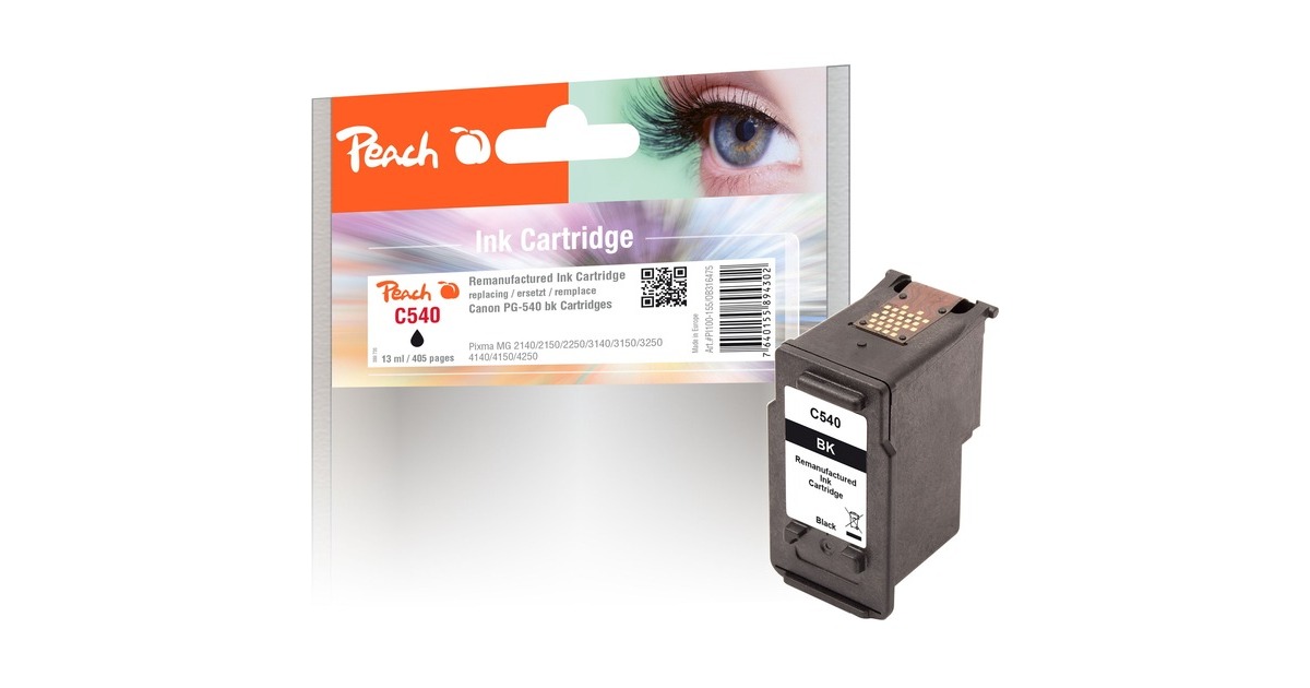 Peach Druckkopf schwarz PI100-155, Tinte(kompatibel zu Canon PG-540)