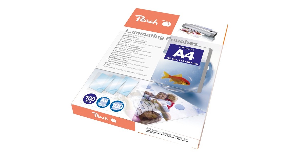 Peach Laminierfolie A4 100mic PP500-02, Folien(glänzend, 100 Stück)