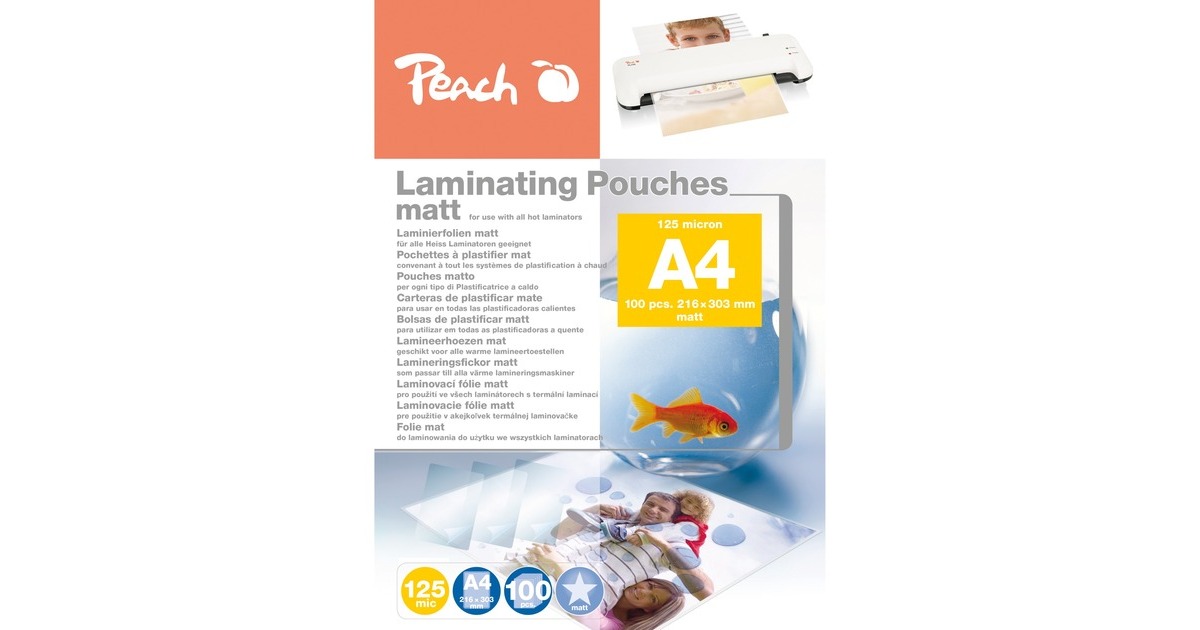 Peach Laminierfolie A4 125mic PP525-22, Folien(matt, 100 Stück, beschreibbar)