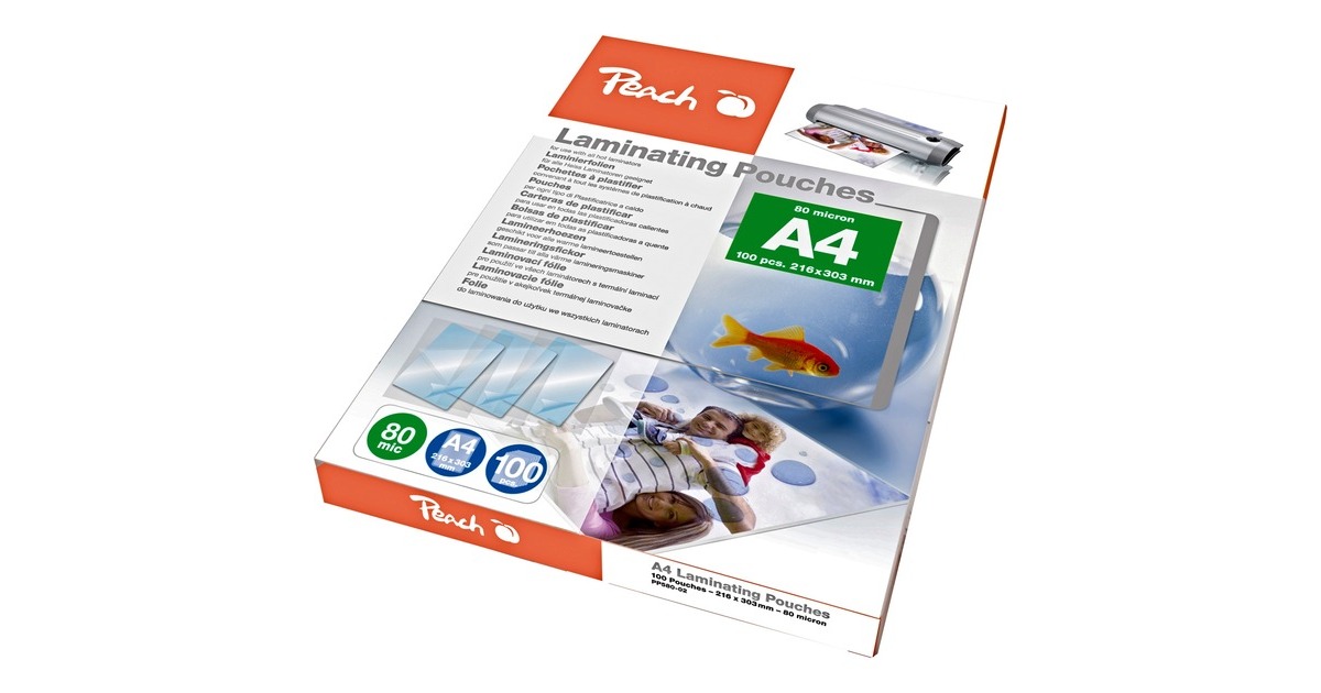 Peach Laminierfolie A4 80mic PP580-02, Folien(glänzend, 100 Stück)