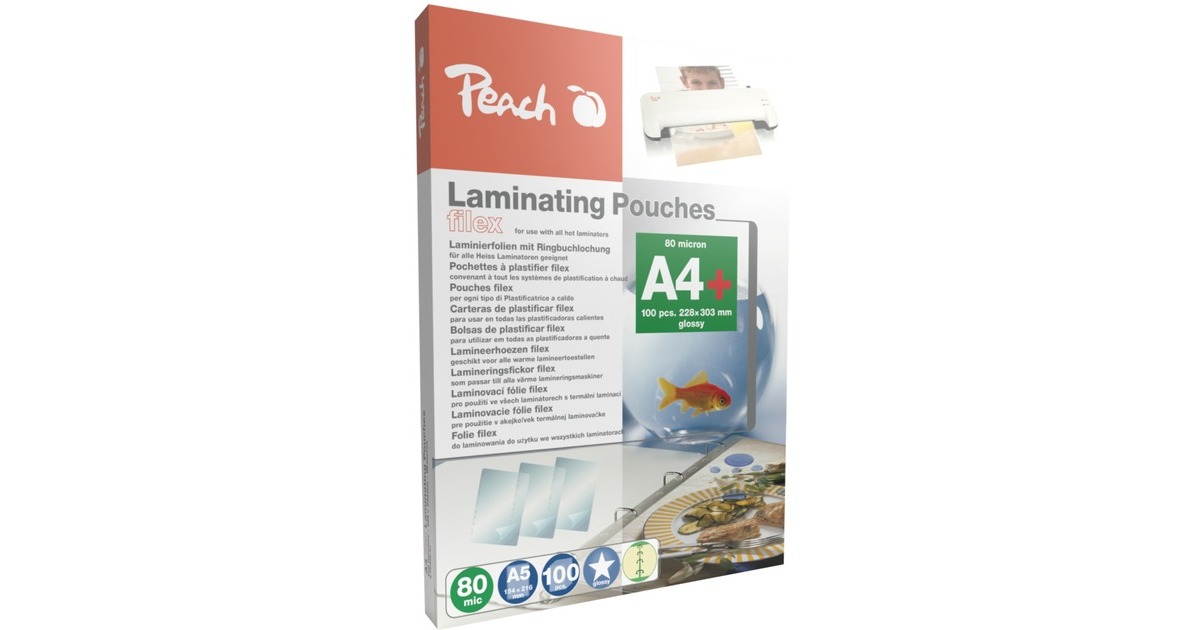 Peach Laminierfolie A4 80mic PP580-21, Folien(glänzend, 100 Stück, abheftbar)