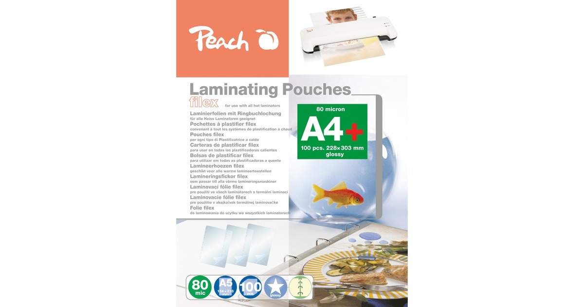 Peach Laminierfolie A4 80mic PP580-21, Folien(glänzend, 100 Stück, abheftbar)