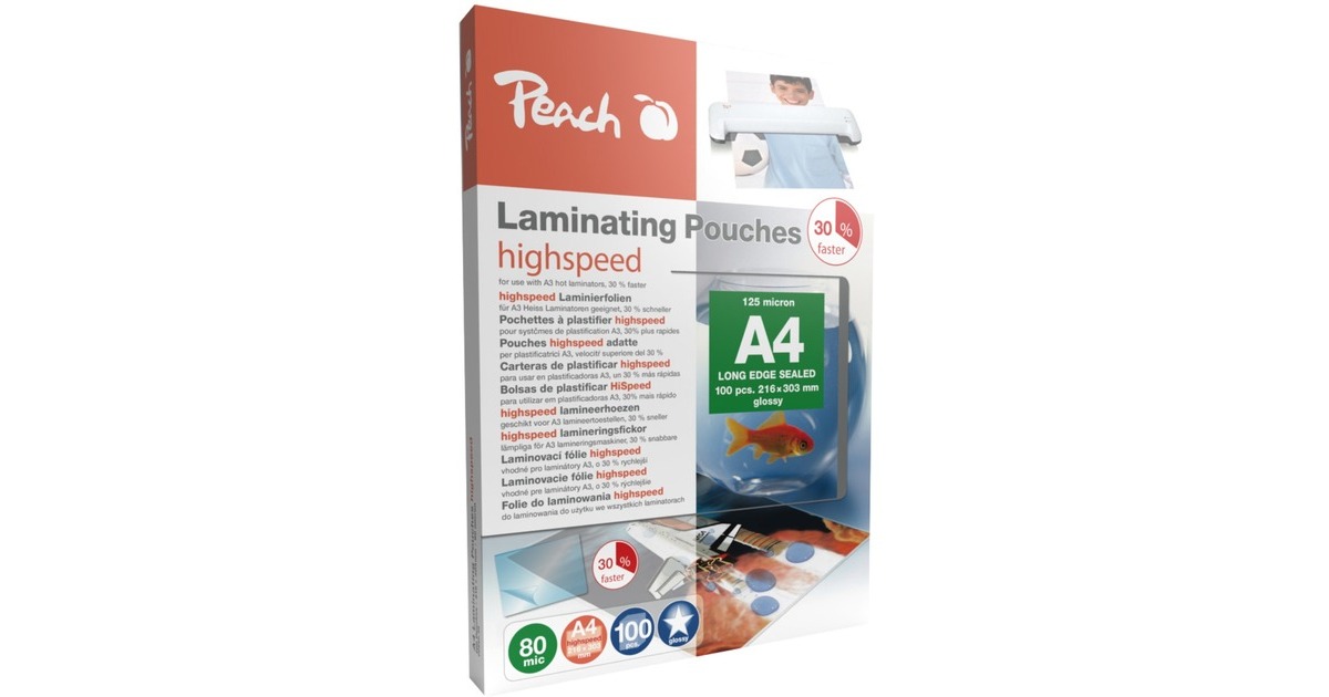 Peach Laminierfolie A4 80mic PP580-22, Folien(glänzend, 100 Stück, Highspeed)