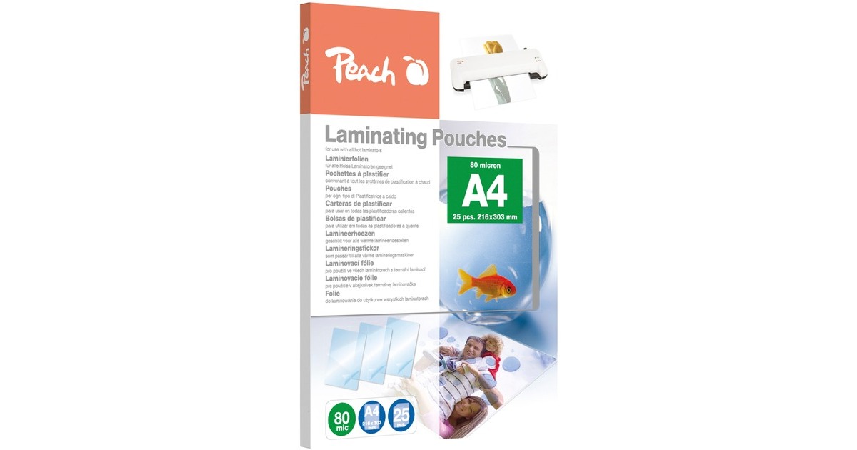 Peach Laminierfolie A4 80mic PPR080-02, Folien(glänzend, 25 Stück)